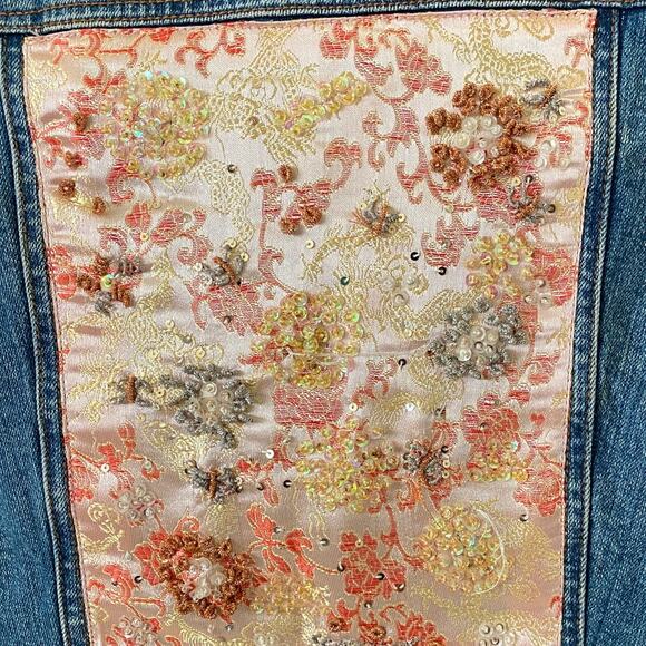 Vintage Bison Bisou denim jacket embroidery crystal beads size small Boho Fairy - Picture 8 of 8